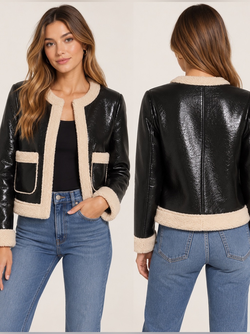 Steve Madden Faux Leather Shearling Trim Jacket XS